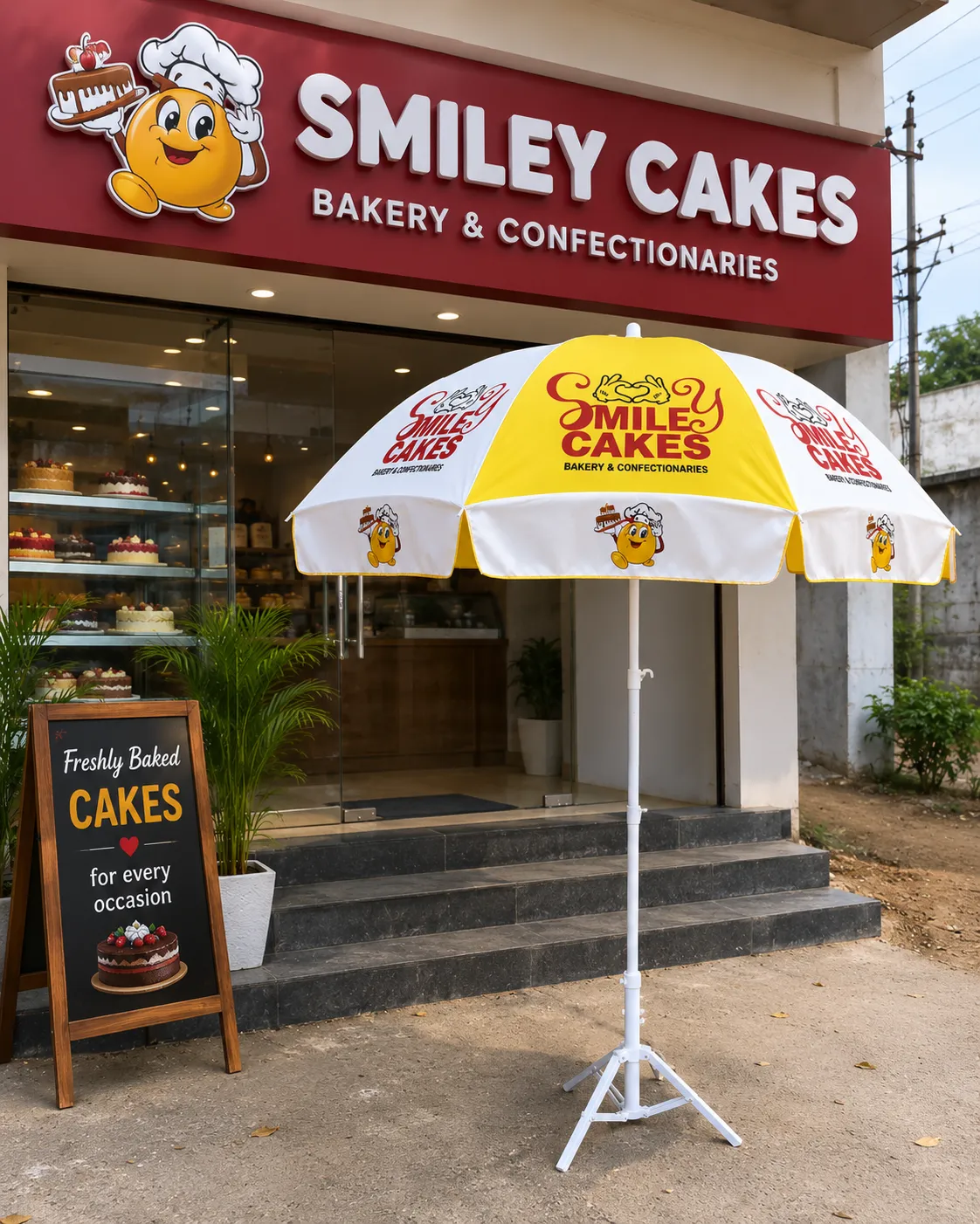 Smiley Cakes bakery storefront setup